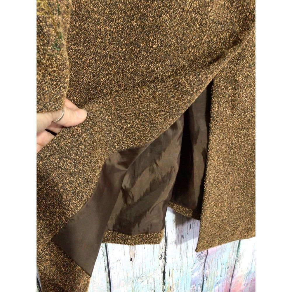 Long Jacket Size 10 Brown Embroidered Tweed Coat PTP 20” - Picture 5 of 14